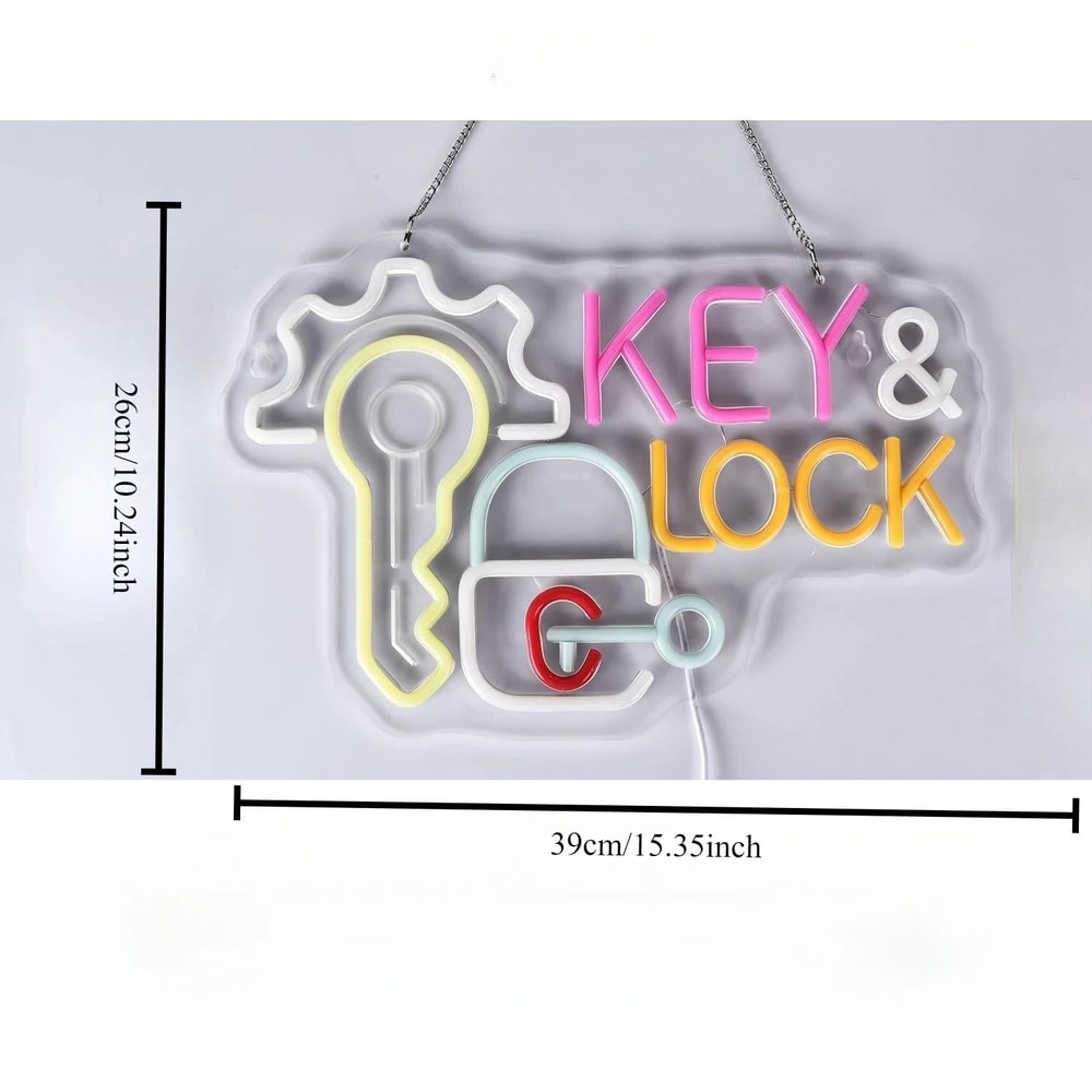 Key Lock LED Neon Sign Hanging Wall Light Decor For Locksmith Shop Security Store Car Dealership 6