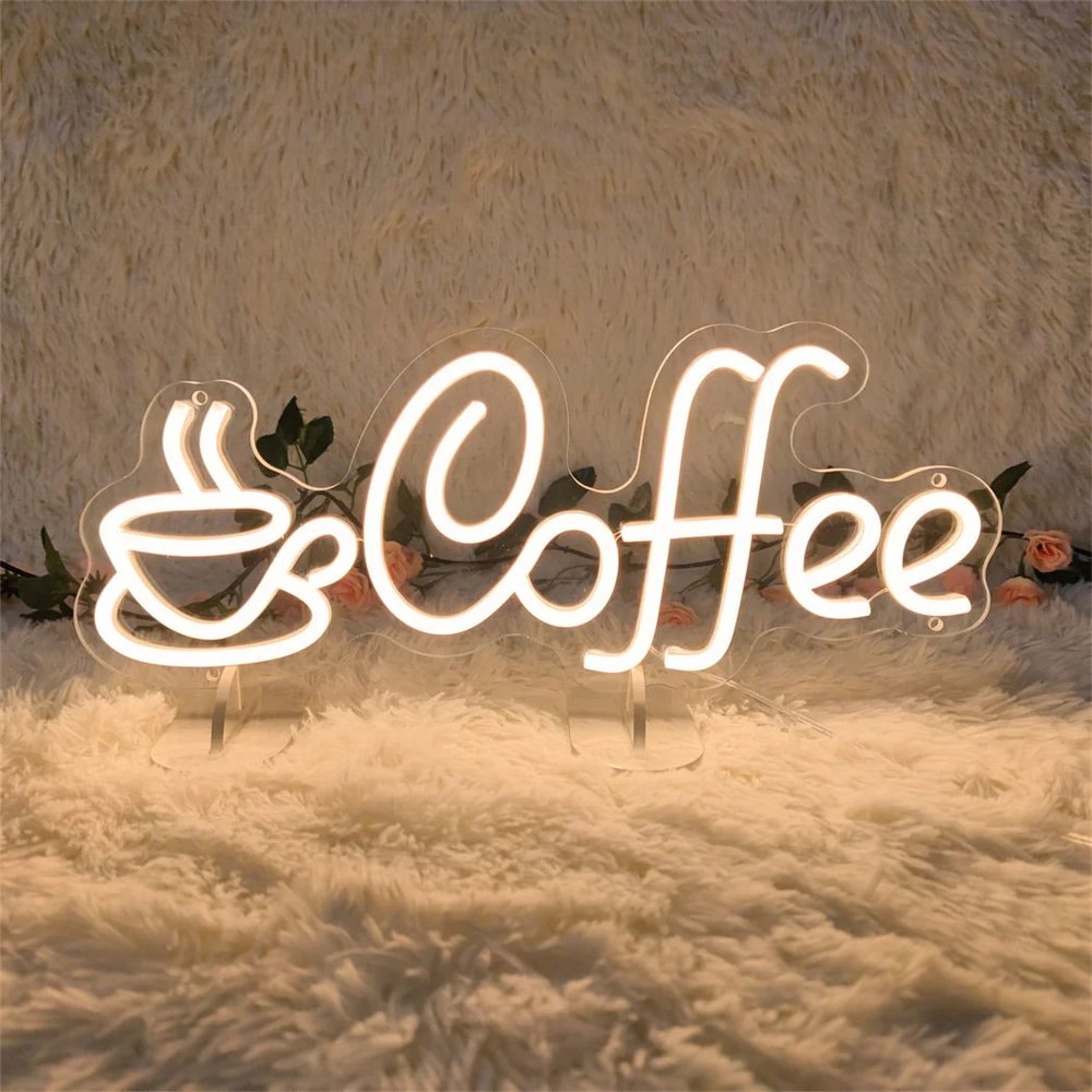 LED Coffee Neon Sign USB Powered Wall Light Single Color Hanging Decor For Cafe Bar Shop Kitchen 3