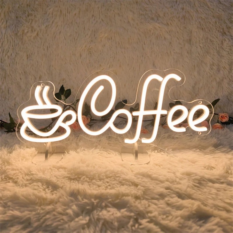 LED Coffee Neon Sign USB Powered Wall Light Single Color Hanging Decor For Cafe Bar Shop Kitchen 3