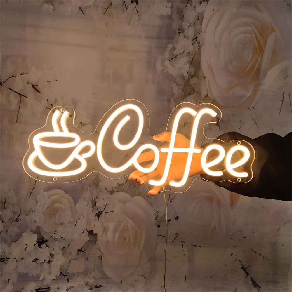LED Coffee Neon Sign USB Powered Wall Light Single Color Hanging Decor For Cafe Bar Shop Kitchen 4