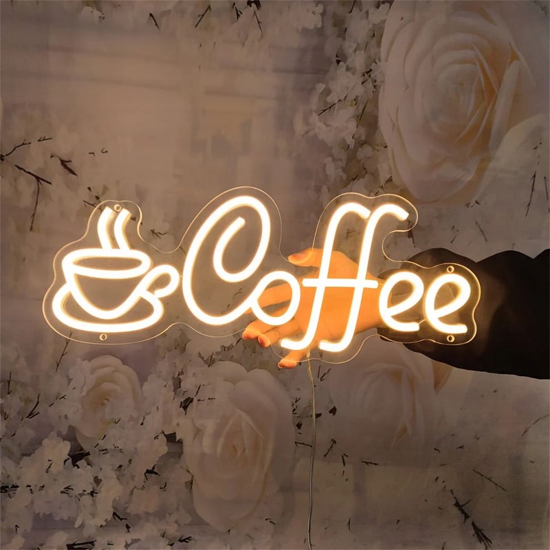 LED Coffee Neon Sign USB Powered Wall Light Single Color Hanging Decor For Cafe Bar Shop Kitchen 4