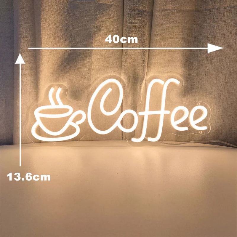 LED Coffee Neon Sign USB Powered Wall Light Single Color Hanging Decor For Cafe Bar Shop Kitchen 6