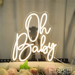 oh baby personalized led neon sign – custom baby shower wall decor light for nursery, kids bedroom, photo backdrop