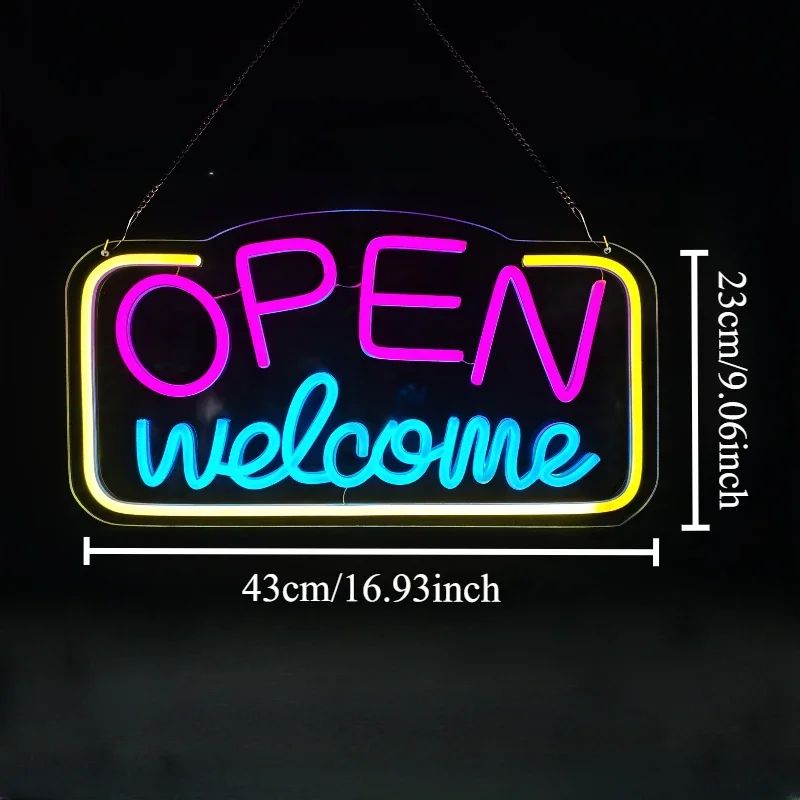 Open Welcome LED Neon Sign USB Wall Mounted Bright Light With Switch For Bar Cafe Shop Window Par 1