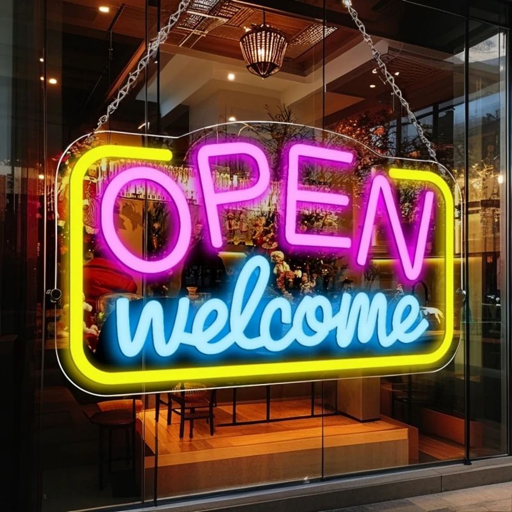 Open Welcome LED Neon Sign USB Wall Mounted Bright Light With Switch For Bar Cafe Shop Window Par 4