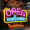 Open Welcome LED Neon Sign USB Wall Mounted Bright Light With Switch For Bar Cafe Shop Window Par 4