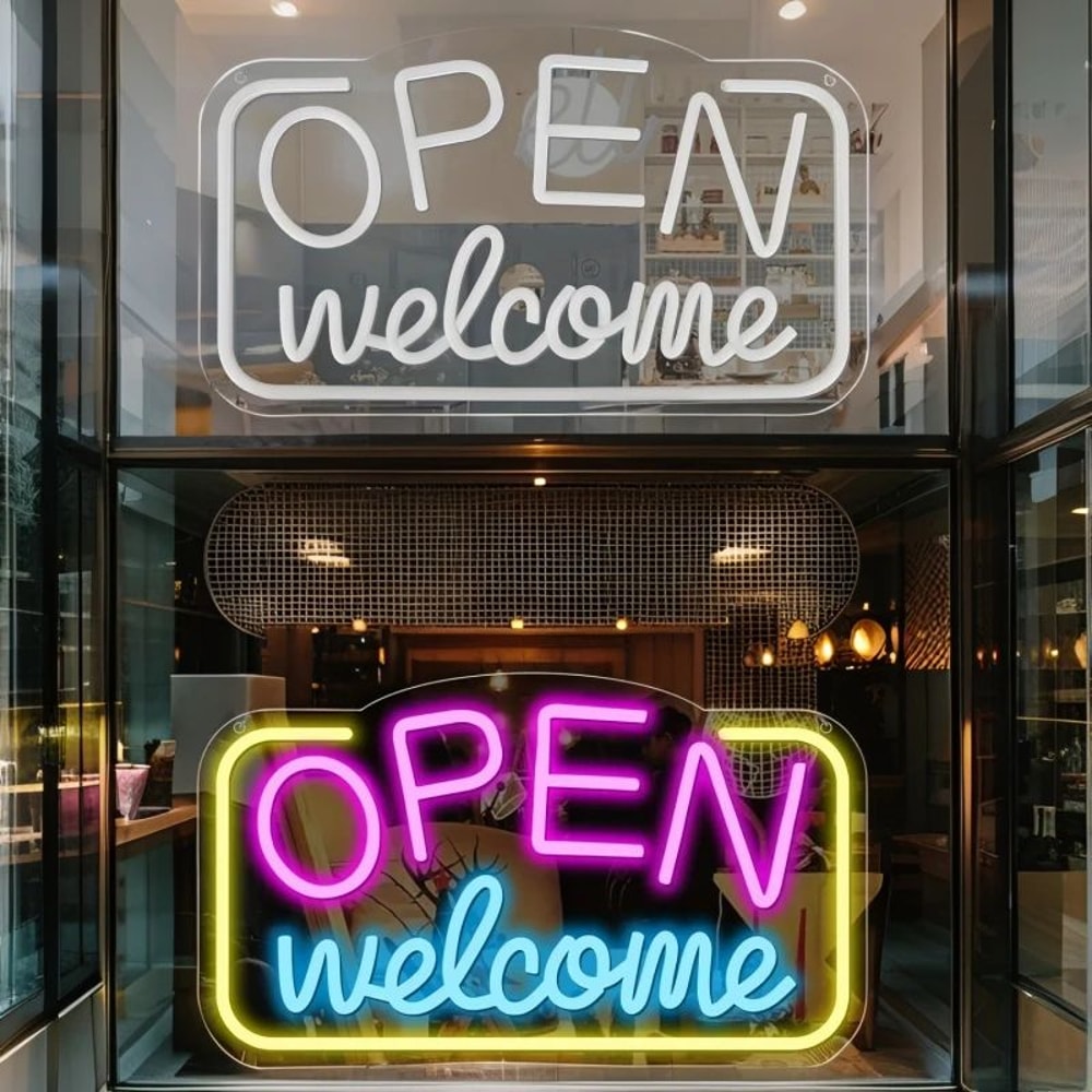 Open Welcome LED Neon Sign USB Wall Mounted Bright Light With Switch For Bar Cafe Shop Window Par 5