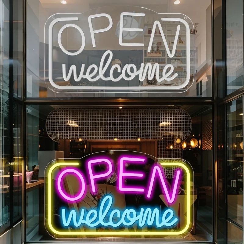 Open Welcome LED Neon Sign USB Wall Mounted Bright Light With Switch For Bar Cafe Shop Window Par 5