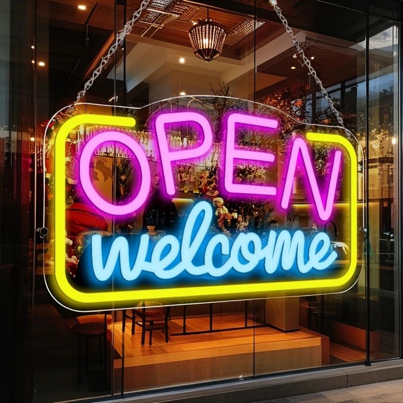 Open Welcome LED Neon Sign USB Wall Mounted Bright Light With Switch For Bar Cafe Shop Window Par 6