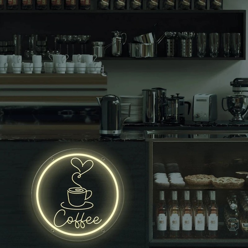Coffee Bar LED Neon Sign Wall Hanging Decor Light For Cafe Restaurant Kitchen Home Coffee Corner 2