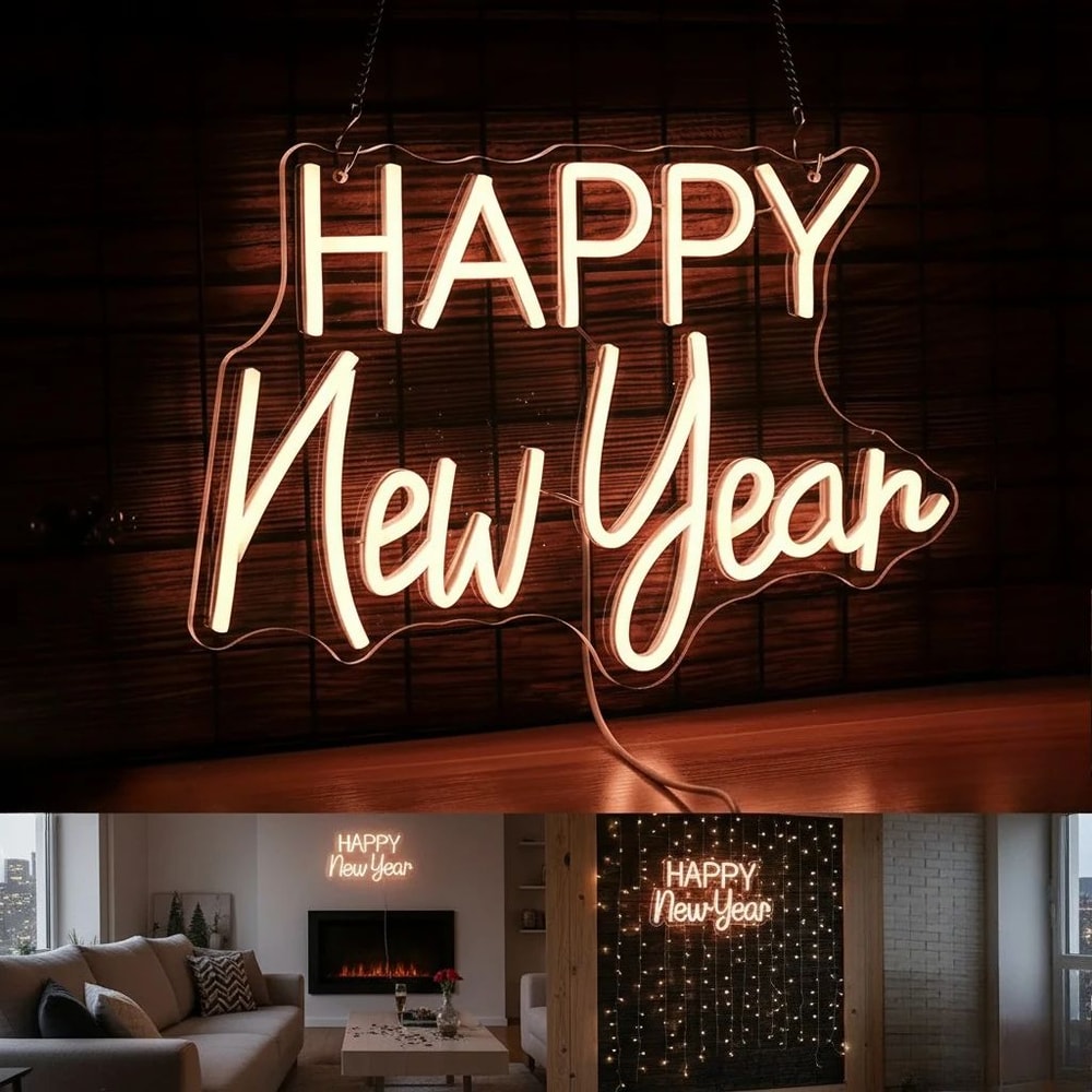 Happy New Year LED Neon Sign Warm White USB Plugin Party Wall Decor For Home Office Christmas NYE 0