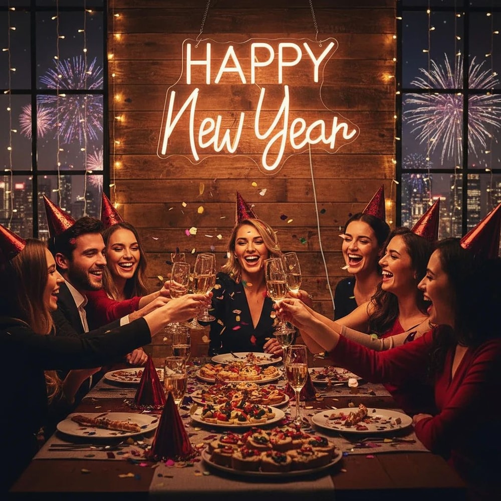 Happy New Year LED Neon Sign Warm White USB Plugin Party Wall Decor For Home Office Christmas NYE 3