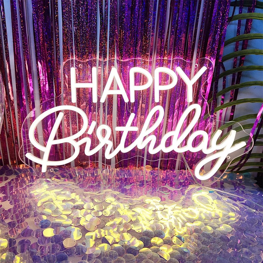 Happy Birthday LED Neon Sign USB Wall Light For Home Bedroom Party Decor Bright Photo Backdrop Glo 0