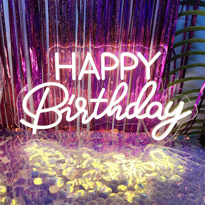 Happy Birthday LED Neon Sign USB Wall Light For Home Bedroom Party Decor Bright Photo Backdrop Glo 0