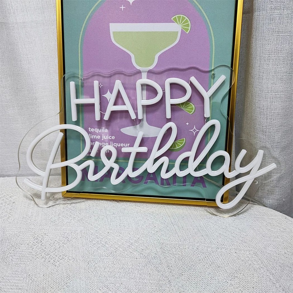 Happy Birthday LED Neon Sign USB Wall Light For Home Bedroom Party Decor Bright Photo Backdrop Glo 2