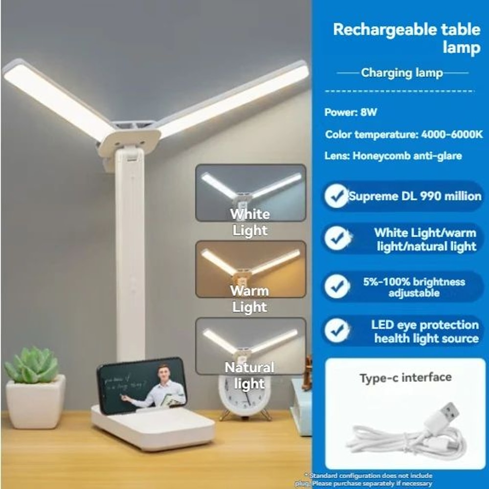 USB Rechargeable LED Desk Lamp Foldable Touch Table Light 3 Level Dimmable EyeCare Lighting For Bed 6