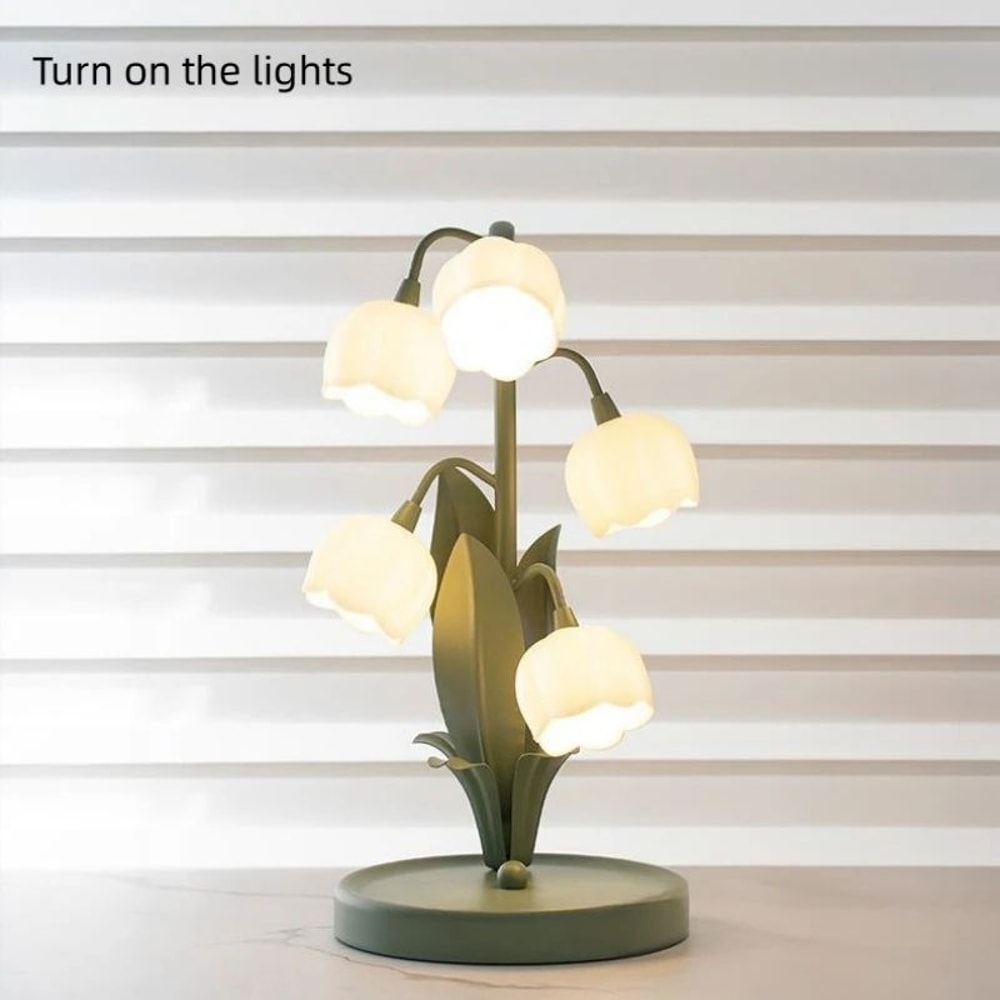 Vintage Floral Lily Table Lamp With 5 Lights US Plug G4 LED Nightstand Lamp For Bedroom Living Room 2