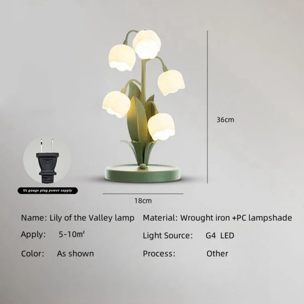 Vintage Floral Lily Table Lamp With 5 Lights US Plug G4 LED Nightstand Lamp For Bedroom Living Room 6