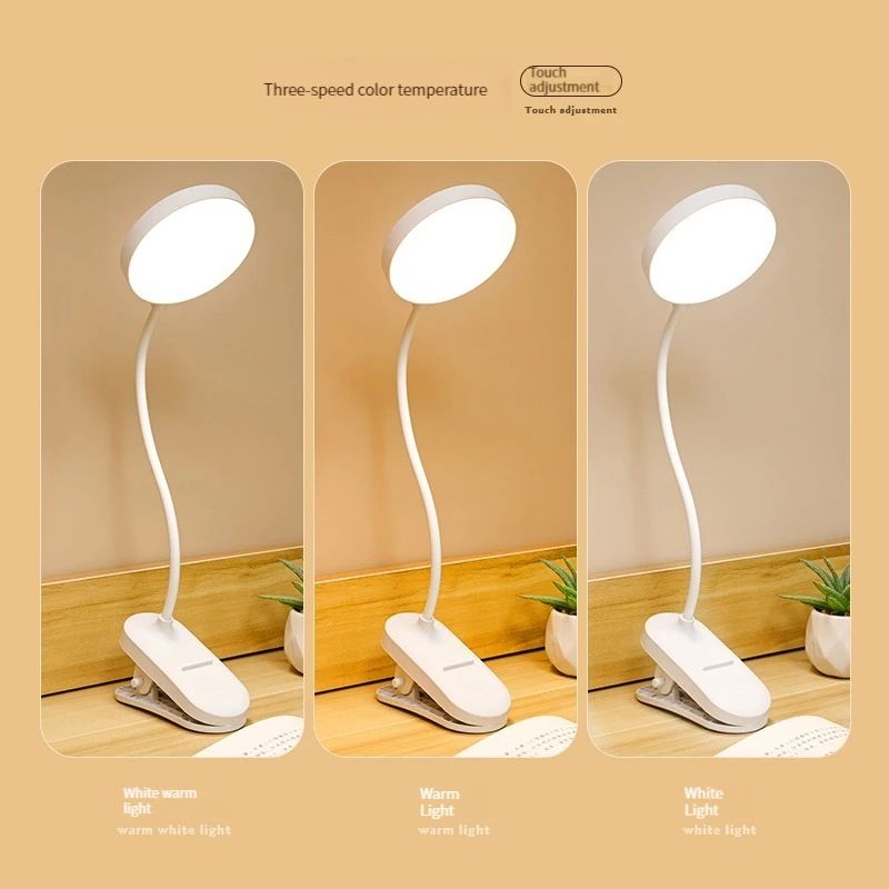 USB Rechargeable ClipOn LED Desk Lamp 3 Color Temperatures Dimmable Reading Light For Study Office 2