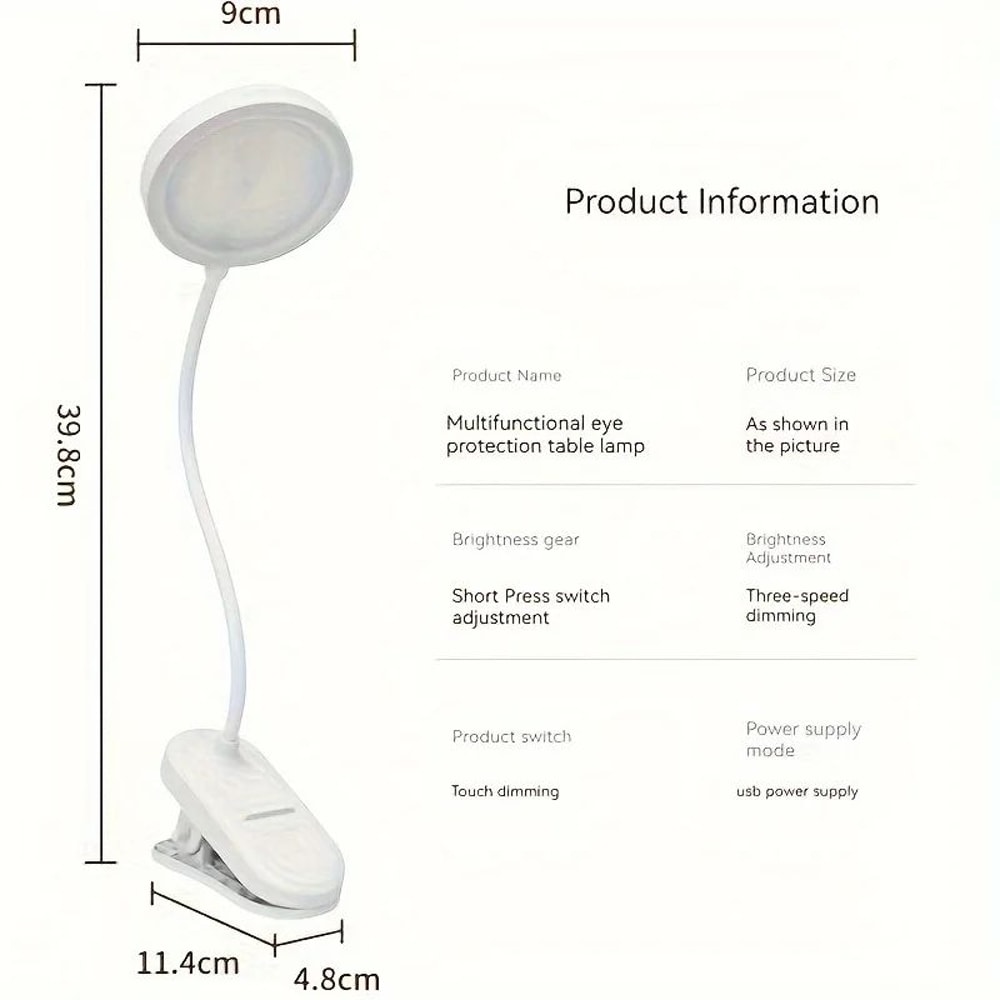 USB Rechargeable ClipOn LED Desk Lamp 3 Color Temperatures Dimmable Reading Light For Study Office 7