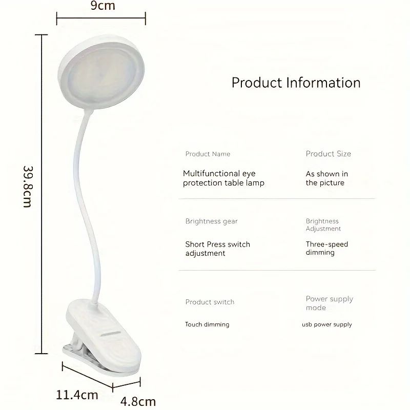 USB Rechargeable ClipOn LED Desk Lamp 3 Color Temperatures Dimmable Reading Light For Study Office 7