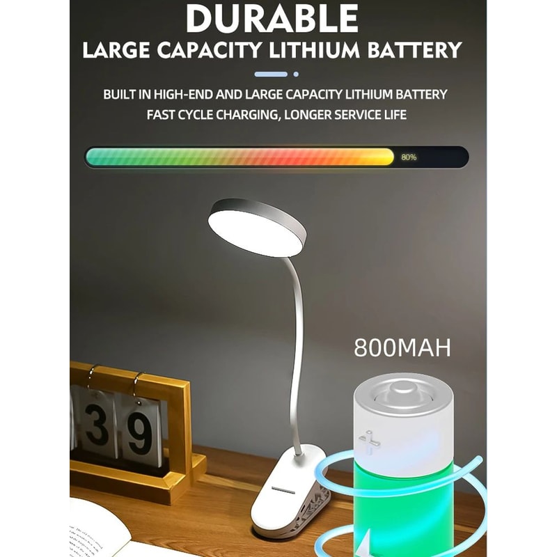 USB Rechargeable ClipOn LED Desk Lamp 3 Color Temperatures Dimmable Reading Light For Study Office 5