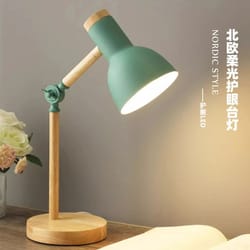 nordic wooden led table lamp turning head, minimal bedside desk light eye-care reading lamp for bedroom study