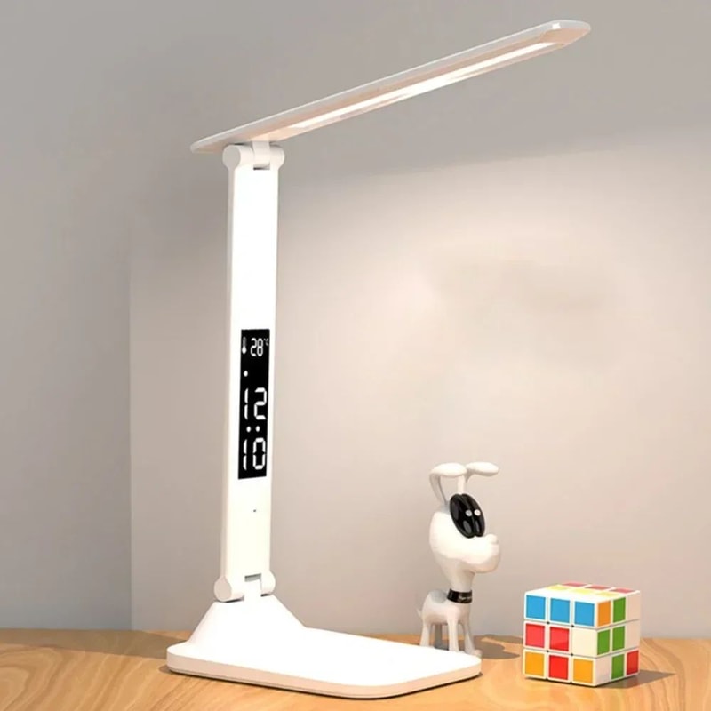 LED Desk Lamp With Clock Calendar Temperature USB Touch Dimmable Foldable Table Light Night Lamp Fo 6