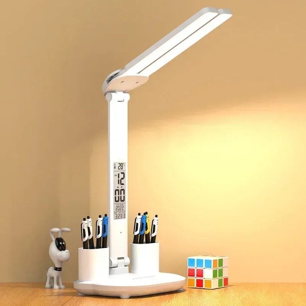 LED Desk Lamp With Clock Calendar Temperature USB Touch Dimmable Foldable Table Light Night Lamp Fo 9