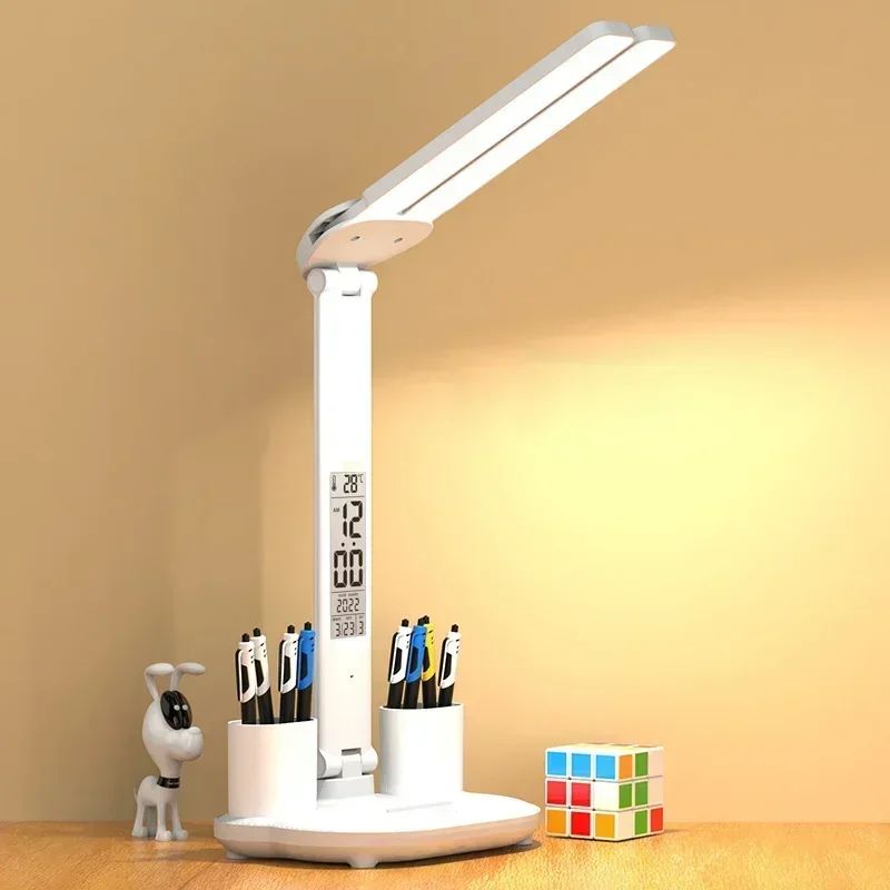 LED Desk Lamp With Clock Calendar Temperature USB Touch Dimmable Foldable Table Light Night Lamp Fo 9