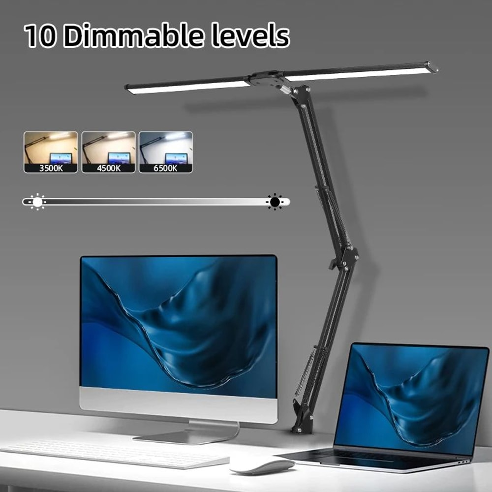 Double Head LED Desk Lamp USB Powered Stepless Dimmable Monitor Light For Office Study Reading Comp 1