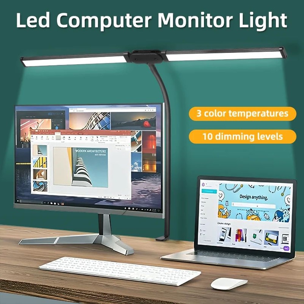 Double Head LED Desk Lamp USB Powered Stepless Dimmable Monitor Light For Office Study Reading Comp 3