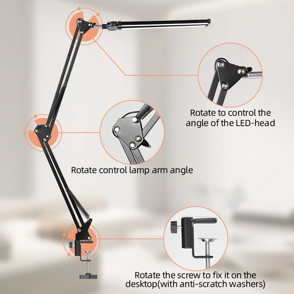 Double Head LED Desk Lamp USB Powered Stepless Dimmable Monitor Light For Office Study Reading Comp 5