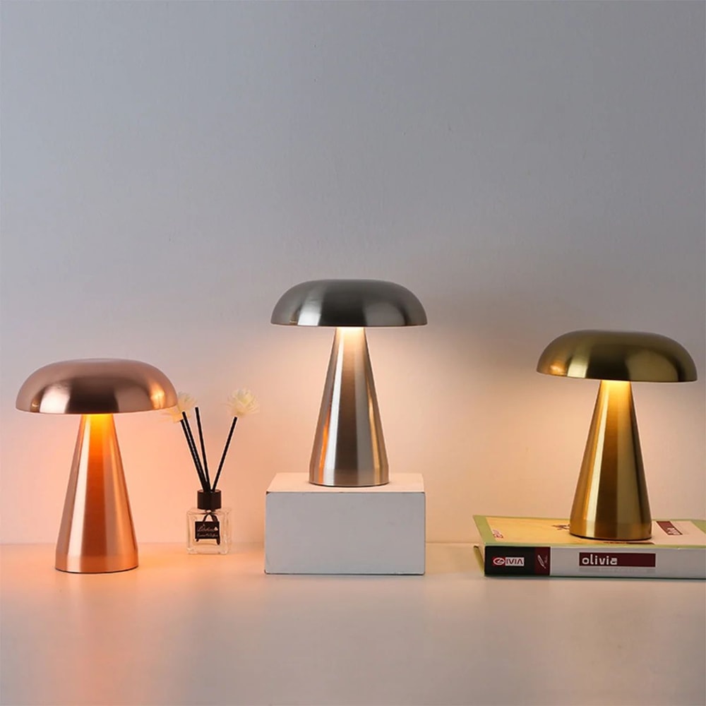 Gold Mushroom Table Lamp USB Rechargeable Portable LED Nightstand Desk Light For Bedroom Home Decor 3