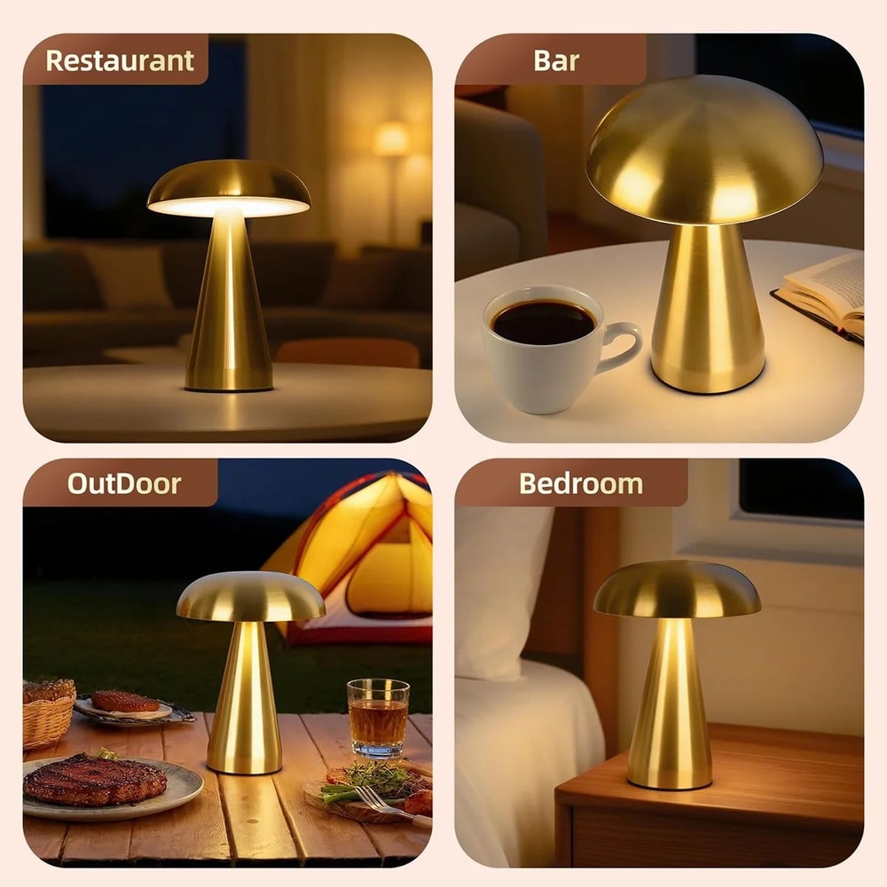 Gold Mushroom Table Lamp USB Rechargeable Portable LED Nightstand Desk Light For Bedroom Home Decor 4