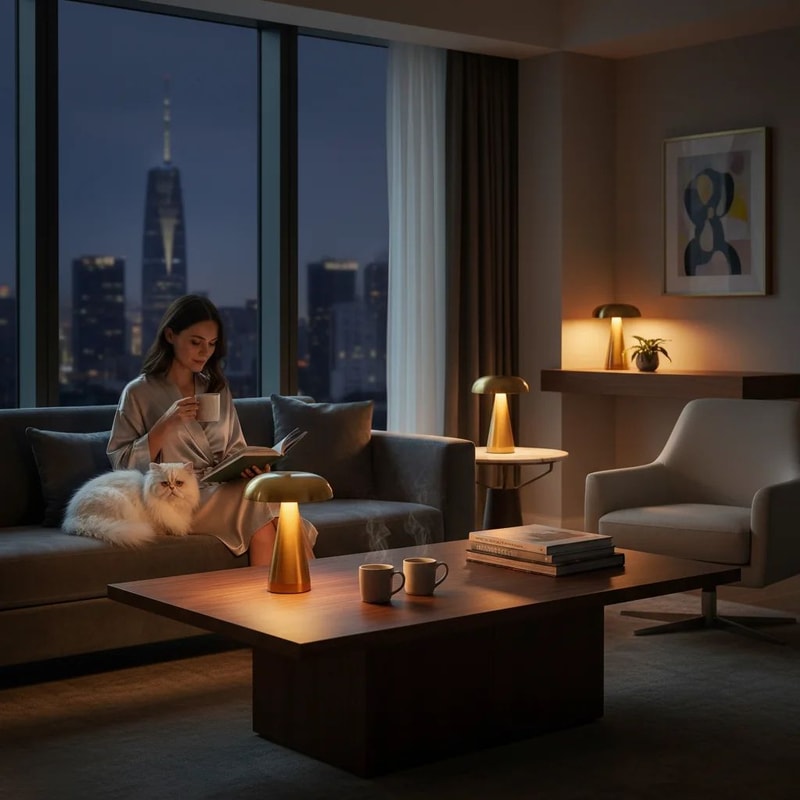 Gold Mushroom Table Lamp USB Rechargeable Portable LED Nightstand Desk Light For Bedroom Home Decor 5