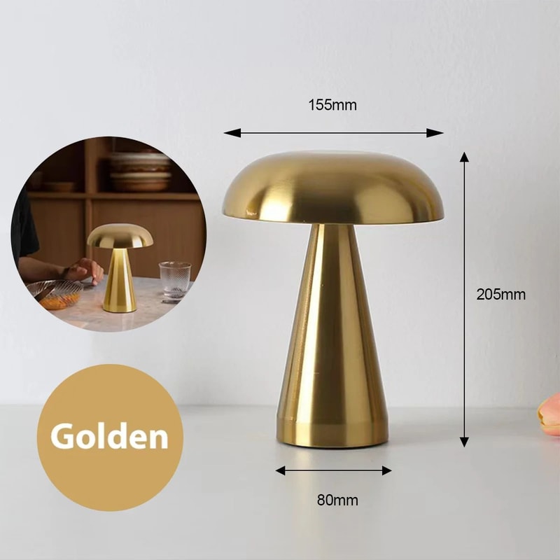 Gold Mushroom Table Lamp USB Rechargeable Portable LED Nightstand Desk Light For Bedroom Home Decor 6