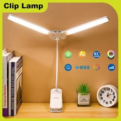 dual head usb-c rechargeable led desk lamp, foldable eye-care dimmable reading light for bedroom dorm study