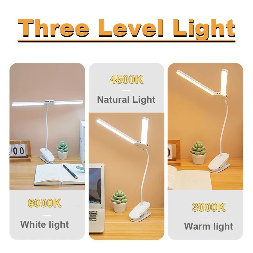 Dual Head USBC Rechargeable LED Desk Lamp Foldable EyeCare Dimmable Reading Light For Bedroom Dorm 2