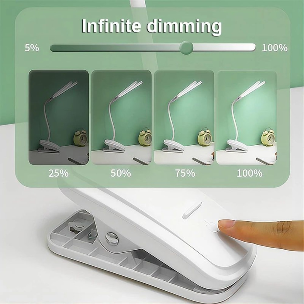 Dual Head USBC Rechargeable LED Desk Lamp Foldable EyeCare Dimmable Reading Light For Bedroom Dorm 3