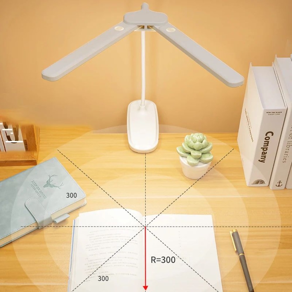 Dual Head USBC Rechargeable LED Desk Lamp Foldable EyeCare Dimmable Reading Light For Bedroom Dorm 4
