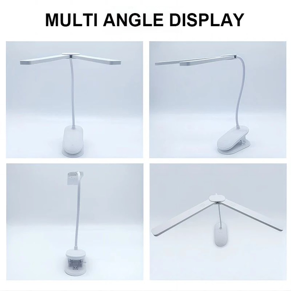 Dual Head USBC Rechargeable LED Desk Lamp Foldable EyeCare Dimmable Reading Light For Bedroom Dorm 5