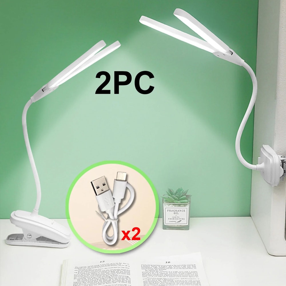 Dual Head USBC Rechargeable LED Desk Lamp Foldable EyeCare Dimmable Reading Light For Bedroom Dorm 7