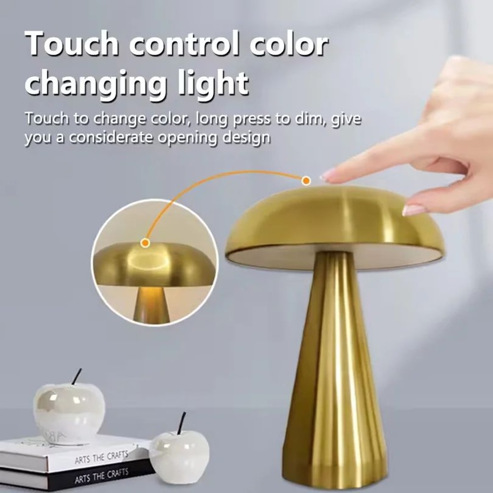 Retro Mushroom LED Table Lamp Touch Sensor Rechargeable Bedside Light Dimmable Reading Lamp For Bed 2
