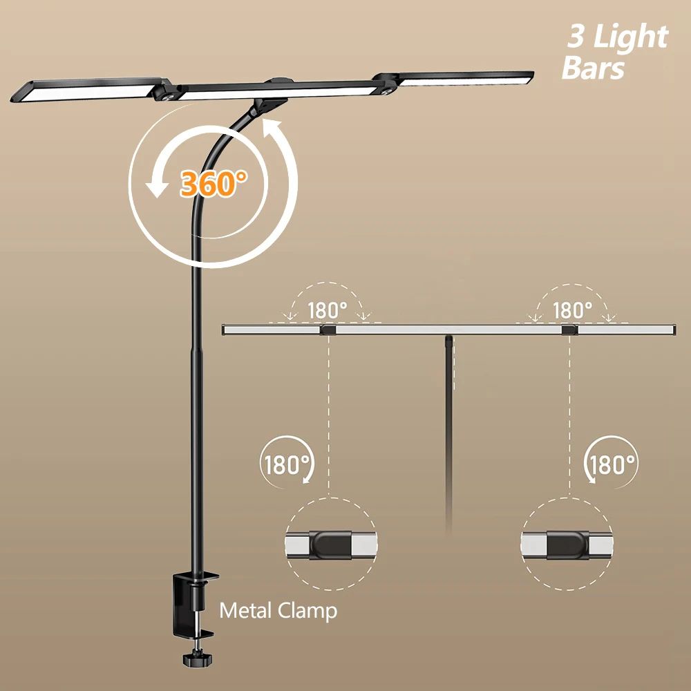 3Head 16W LED Desk Lamp EyeCaring Architect Task Light 5 Color Modes 10Level Dimming Monitor Office 4