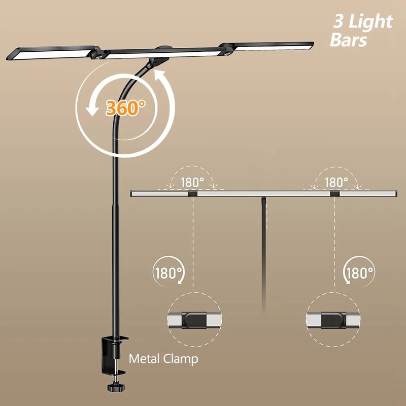 3Head 16W LED Desk Lamp EyeCaring Architect Task Light 5 Color Modes 10Level Dimming Monitor Office 4