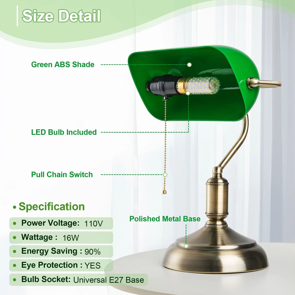 Classic Green Bankers Desk Lamp LED Reading Table Light With Acrylic Shade Vintage Study Lamp For H 0