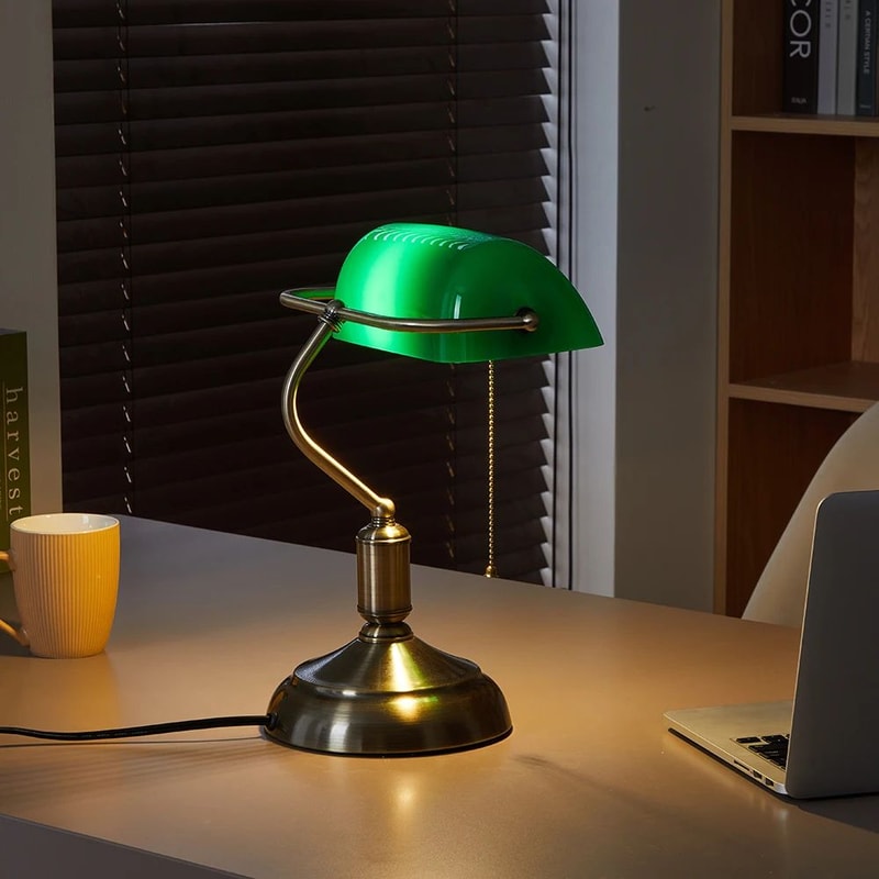 Classic Green Bankers Desk Lamp LED Reading Table Light With Acrylic Shade Vintage Study Lamp For H 2