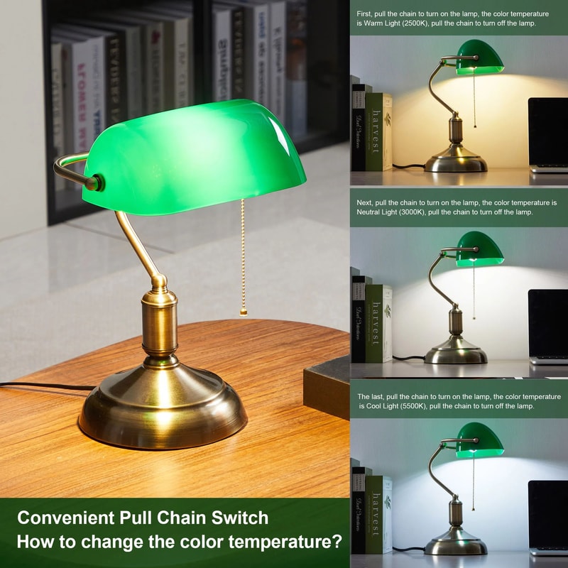Classic Green Bankers Desk Lamp LED Reading Table Light With Acrylic Shade Vintage Study Lamp For H 4