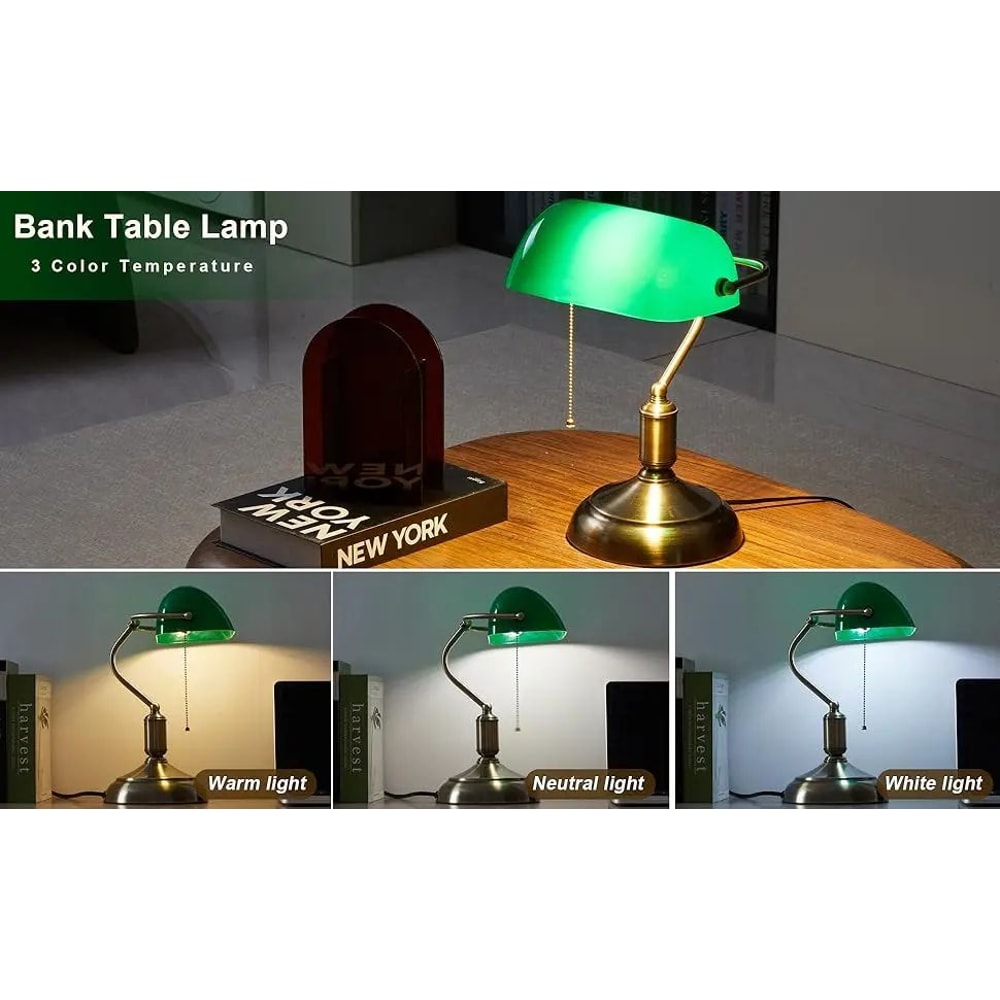 Classic Green Bankers Desk Lamp LED Reading Table Light With Acrylic Shade Vintage Study Lamp For H 7